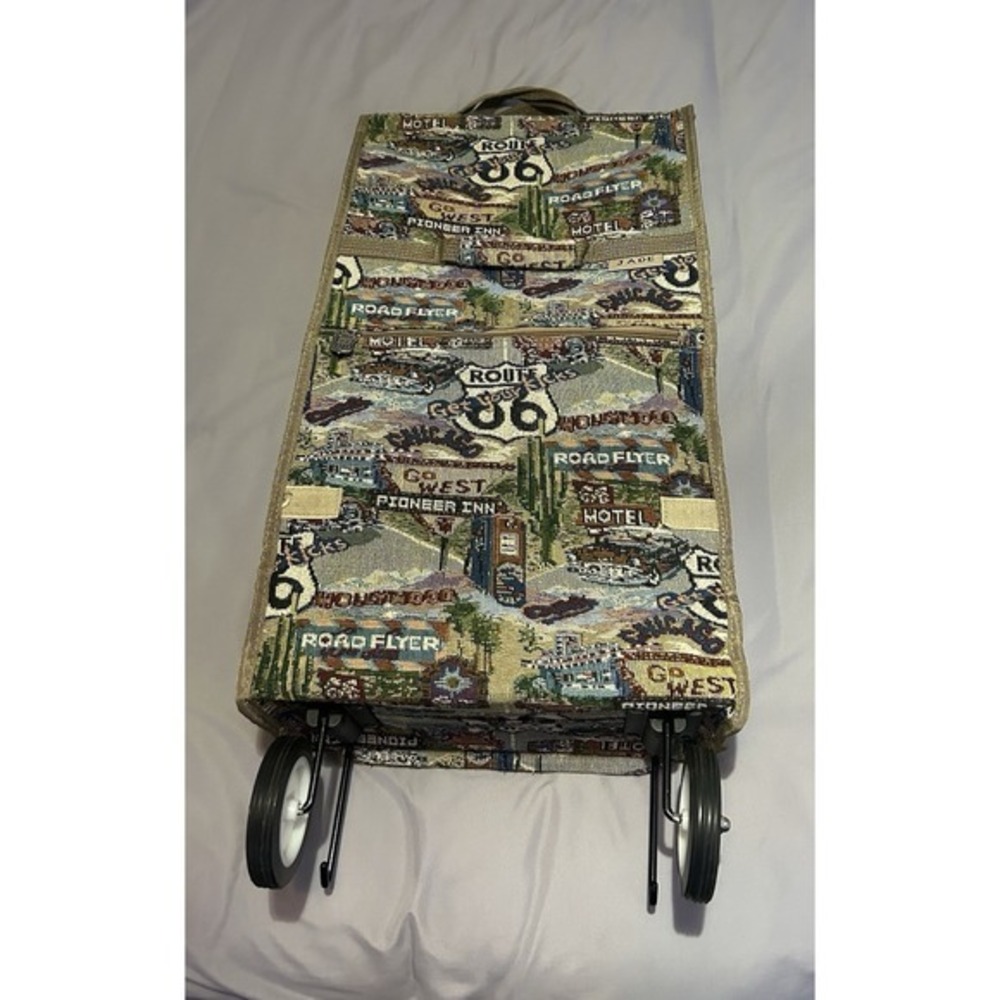 Jade Tapestry Route 66 Vintage Shopping Travel Tote Bag With‎ Wheels